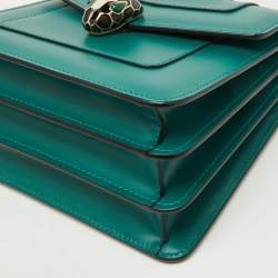 Bvlgari Green Leather Serpenti Forever Top Handle Bag