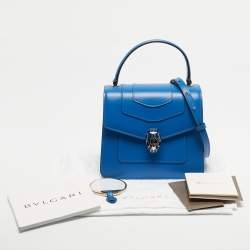Pre Owned Bvlgari Blue Leather Serpenti Forever Small Top Handle Bag