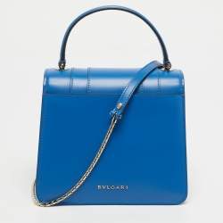Pre Owned Bvlgari Blue Leather Serpenti Forever Small Top Handle Bag