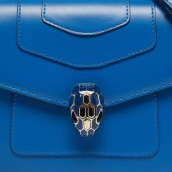 Pre Owned Bvlgari Blue Leather Serpenti Forever Small Top Handle Bag