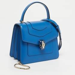 Pre Owned Bvlgari Blue Leather Serpenti Forever Small Top Handle Bag