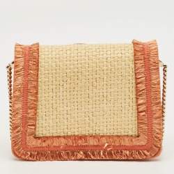 Pre Owned Bvlgari Beige/Peach Raffia and Leather Mini Serpenti Forever Crossbody Bag