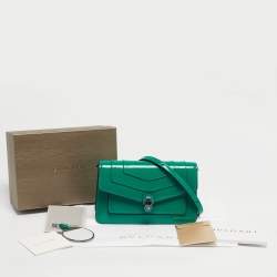 Pre Owned Bvlgari Green Patent Leather Serpenti Forever East West Shoulder Bag