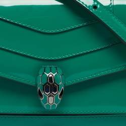 Pre Owned Bvlgari Green Patent Leather Serpenti Forever East West Shoulder Bag
