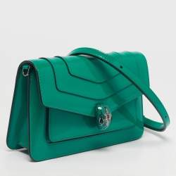 Pre Owned Bvlgari Green Patent Leather Serpenti Forever East West Shoulder Bag