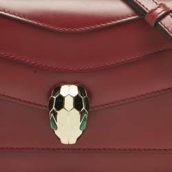 Pre Owned Bvlgari Red Leather Serpenti Forever East West Shoulder Bag