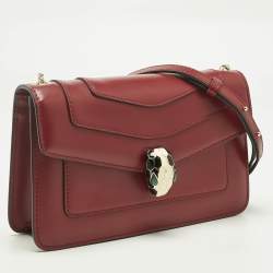 Pre Owned Bvlgari Red Leather Serpenti Forever East West Shoulder Bag