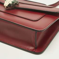 Pre Owned Bvlgari Red Leather Serpenti Forever East West Shoulder Bag