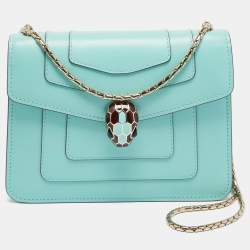 Pre Owned Bvlgari Serpenti Forever Small Seafoam Green Leather Shoulder Bag