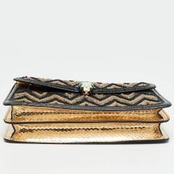 مملوكة مسبقًا Bvlgari Serpenti Forever Medium Tricolor Chevron Beaded Ayers Leather Shoulder Bag