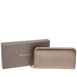 Bvlgari Metallic Bronze Leather Zip Around Wallet