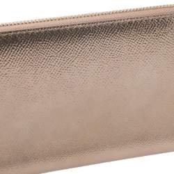 Bvlgari Metallic Bronze Leather Zip Around Wallet