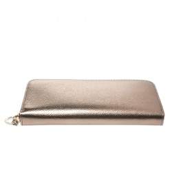 Bvlgari Metallic Bronze Leather Zip Around Wallet