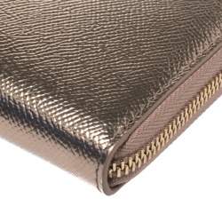 Bvlgari Metallic Bronze Leather Zip Around Wallet