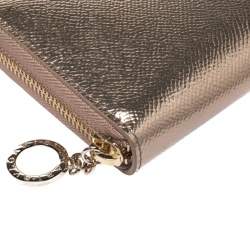 Bvlgari Metallic Bronze Leather Zip Around Wallet