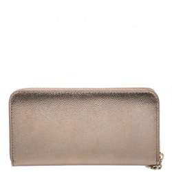 Bvlgari Metallic Bronze Leather Zip Around Wallet
