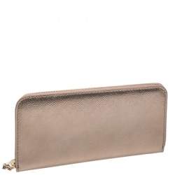 Bvlgari Metallic Bronze Leather Zip Around Wallet