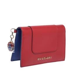 Pre Owned Bvlgari Red Leather Serpenti Forever Bifold Card Holder