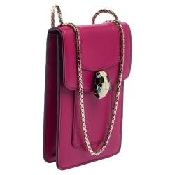 Pre Owned Bvlgari Fuchsia Leather Serpenti Forever Vertical Chain Pochette