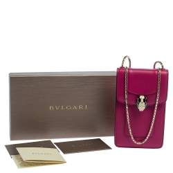 Pre Owned Bvlgari Fuchsia Leather Serpenti Forever Vertical Chain Pochette