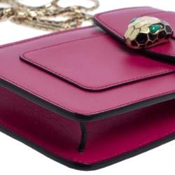 Pre Owned Bvlgari Fuchsia Leather Serpenti Forever Vertical Chain Pochette