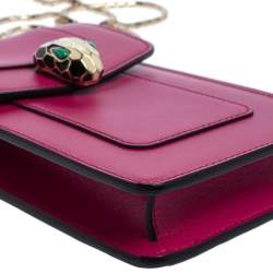 Pre Owned Bvlgari Fuchsia Leather Serpenti Forever Vertical Chain Pochette