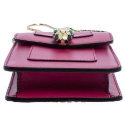 Pre Owned Bvlgari Fuchsia Leather Serpenti Forever Vertical Chain Pochette