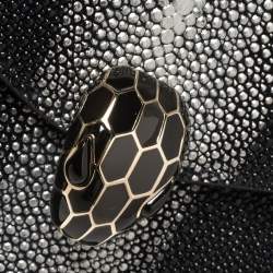 Pre Owned Bvlgari Black/Silver Stingray and Leather Serpenti Forever Top Handle Bag