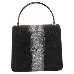 Pre Owned Bvlgari Black/Silver Stingray and Leather Serpenti Forever Top Handle Bag