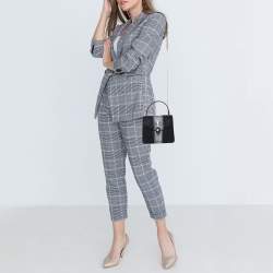 Pre Owned Bvlgari Black/Silver Stingray and Leather Serpenti Forever Top Handle Bag