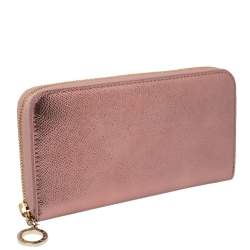 Pre Owned Bvlgari Metallic Pink Leather Zip Around Wallet