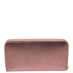 Pre Owned Bvlgari Metallic Pink Leather Zip Around Wallet