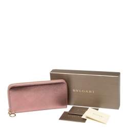 Pre Owned Bvlgari Metallic Pink Leather Zip Around Wallet