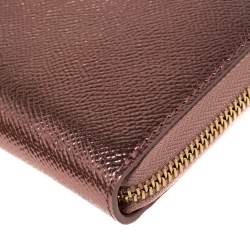 Pre Owned Bvlgari Metallic Pink Leather Zip Around Wallet