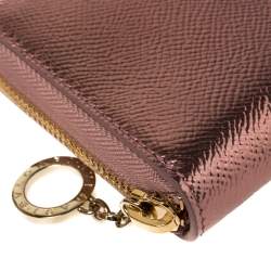 Pre Owned Bvlgari Metallic Pink Leather Zip Around Wallet