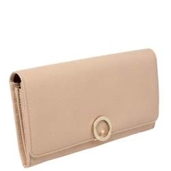 Pre Owned Bvlgari Beige Leather Logo Clip Continental Wallet