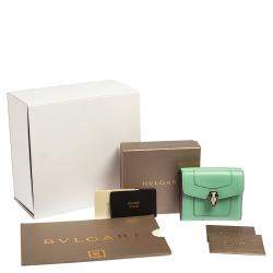 Pre Owned Bvlgari Mint Green Leather Serpenti Forever Trifold Wallet