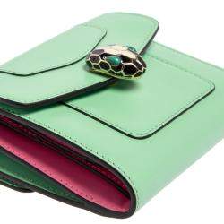 Pre Owned Bvlgari Mint Green Leather Serpenti Forever Trifold Wallet