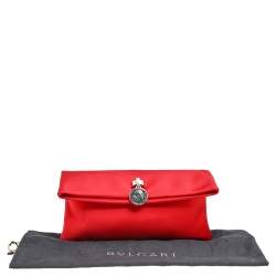 Pre Owned Bvlgari Red Satin Monete Clutch