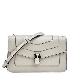Pre Owned Bvlgari White Leather Serpenti Forever Shoulder Bag