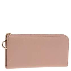 Pre Owned Bvlgari Beige Leather Zip Continental Wallet