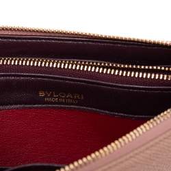 Pre Owned Bvlgari Beige Leather Zip Continental Wallet