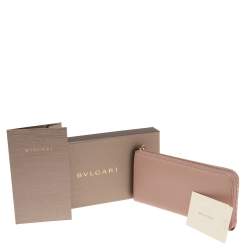 Pre Owned Bvlgari Beige Leather Zip Continental Wallet