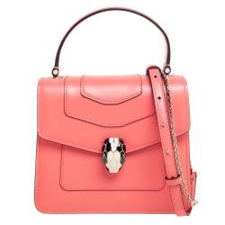 Bvlgari Peach Leather Serpenti Forever Flap Top Handle Bag