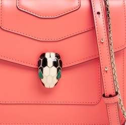 Bvlgari Peach Leather Serpenti Forever Flap Top Handle Bag