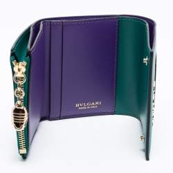 Pre Owned Bvlgari Green Leather Serpenti Forever Trifold Wallet