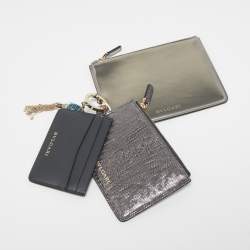 Bvlgari Grey Karung and Patent Leather Serpenti Forever Trio Wallet