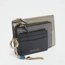 Bvlgari Grey Karung and Patent Leather Serpenti Forever Trio Wallet