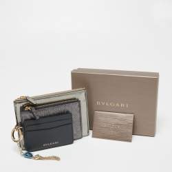 Bvlgari Grey Karung and Patent Leather Serpenti Forever Trio Wallet