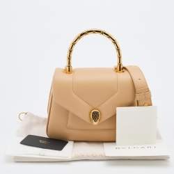 Bvlgari Beige Leather Serpenti Reverse Top Handle Bag